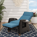 Grand patio Outdoor Recliner Chair Patio 150 Lay Flat Recliner with Flip Table Wicker Reclining Lounge Chair Peacock Blue