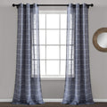 Lush Decor Farmhouse Textured Grommet Sheer Window Curtain Panel Pair, 38W x 95L, Navy