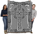 Pure Country Weavers Celtic Knots Cross with Unicorn Blanket - Black & White - Gift Tapestry Throw Woven from Cotton - Made in T
