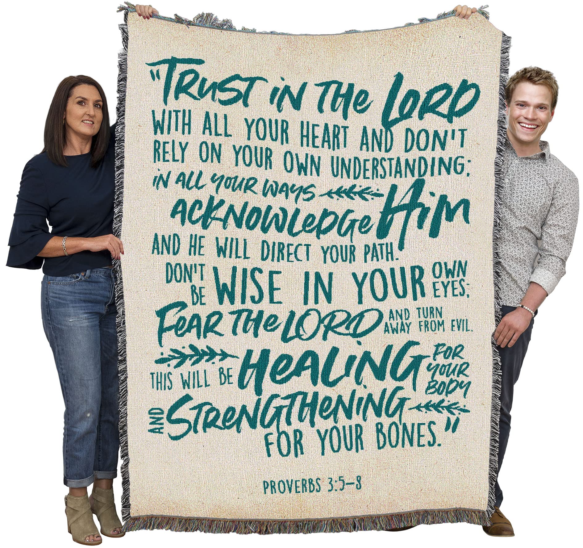 Pure Country Weavers Trust in The Lord Blanket - Scriptures - Proverbs 3:5-8 - Religious Gift Tapestry Throw Woven from Cotton -