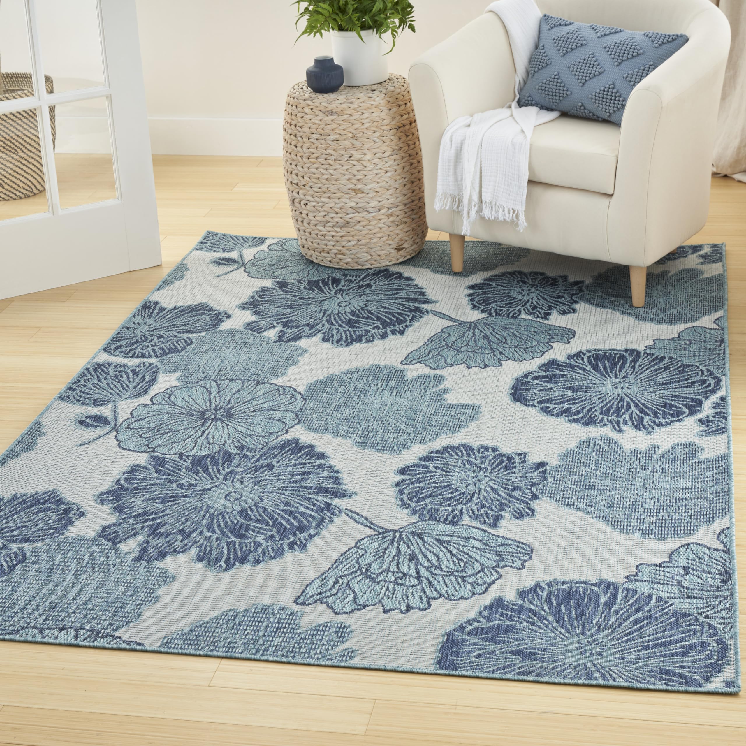 Nourison Garden Oasis Indoor-Outdoor Blue 4 x 6 Area Rug, Easy Cleaning, Non Shedding, Bed Room, Living Room, Dining Room, Bac