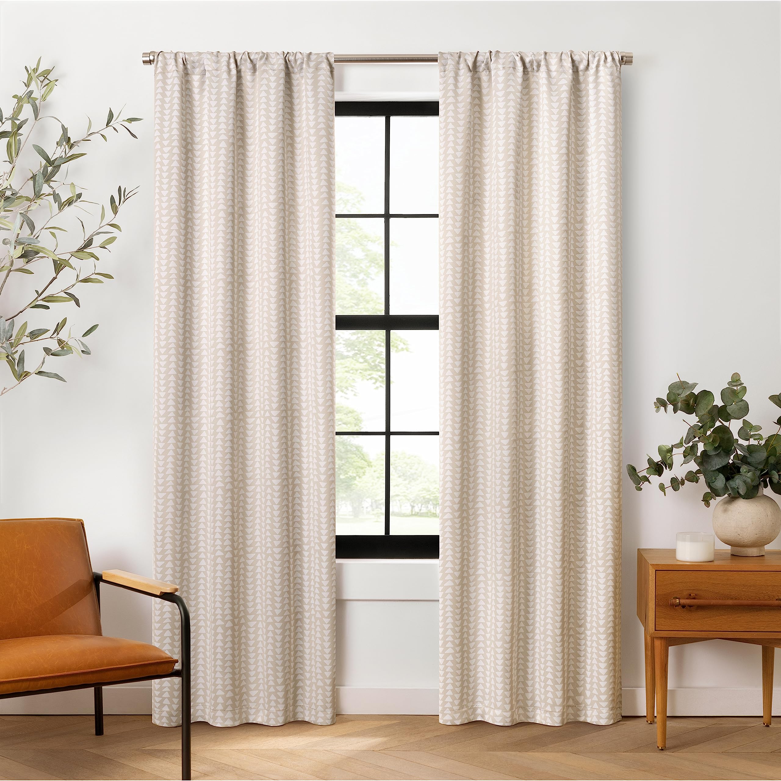 Eclipse Naya Geometric Thermaweave Blackout Rod Pocket 37 x 63 Curtain Panel in Linen