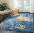 Nourison Passion Blue 53 x 73 Area Rug, Floral, Farmhouse, Easy Cleaning, Non Shedding, Bed Room, Living Room, Dining Room, Ki