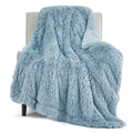 Bedsure Soft Fuzzy Faux Fur Twin Blanket Blue - Cozy, Fluffy, Plush Sherpa Fleece Blanket, Furry, Shaggy Blanket for Couch, Bed,