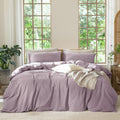 MooMee Bedding Duvet Cover Set 100% Washed Cotton Linen Like Textured Breathable Durable Soft Comfy (Solid Taro Purple, Super Qu