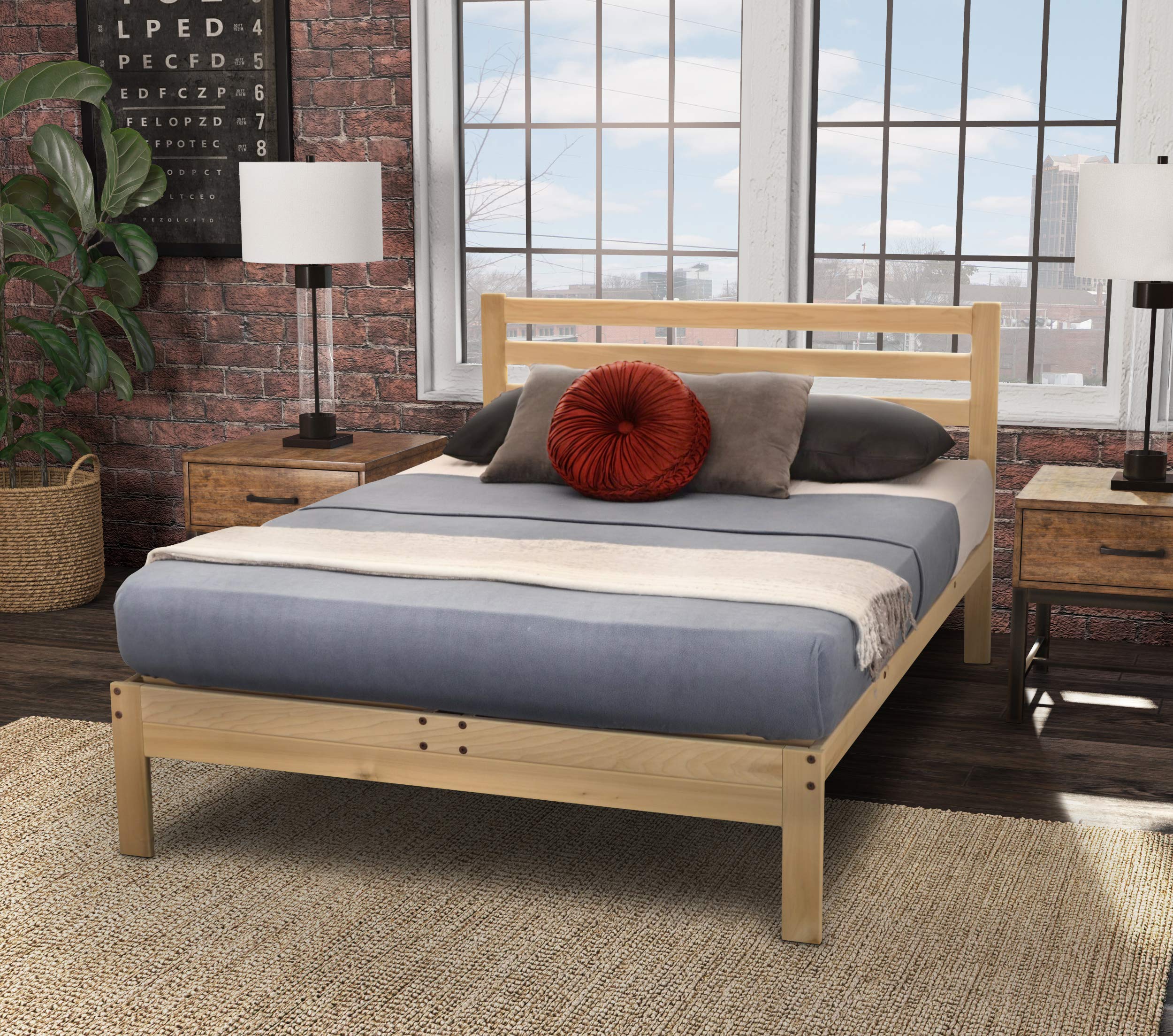 KD Frames Lexington Platform Bed - King Bed Frame - Unfinished Wood Bed Frame - Natural, Minimalist Bed with Slatted Headboard -