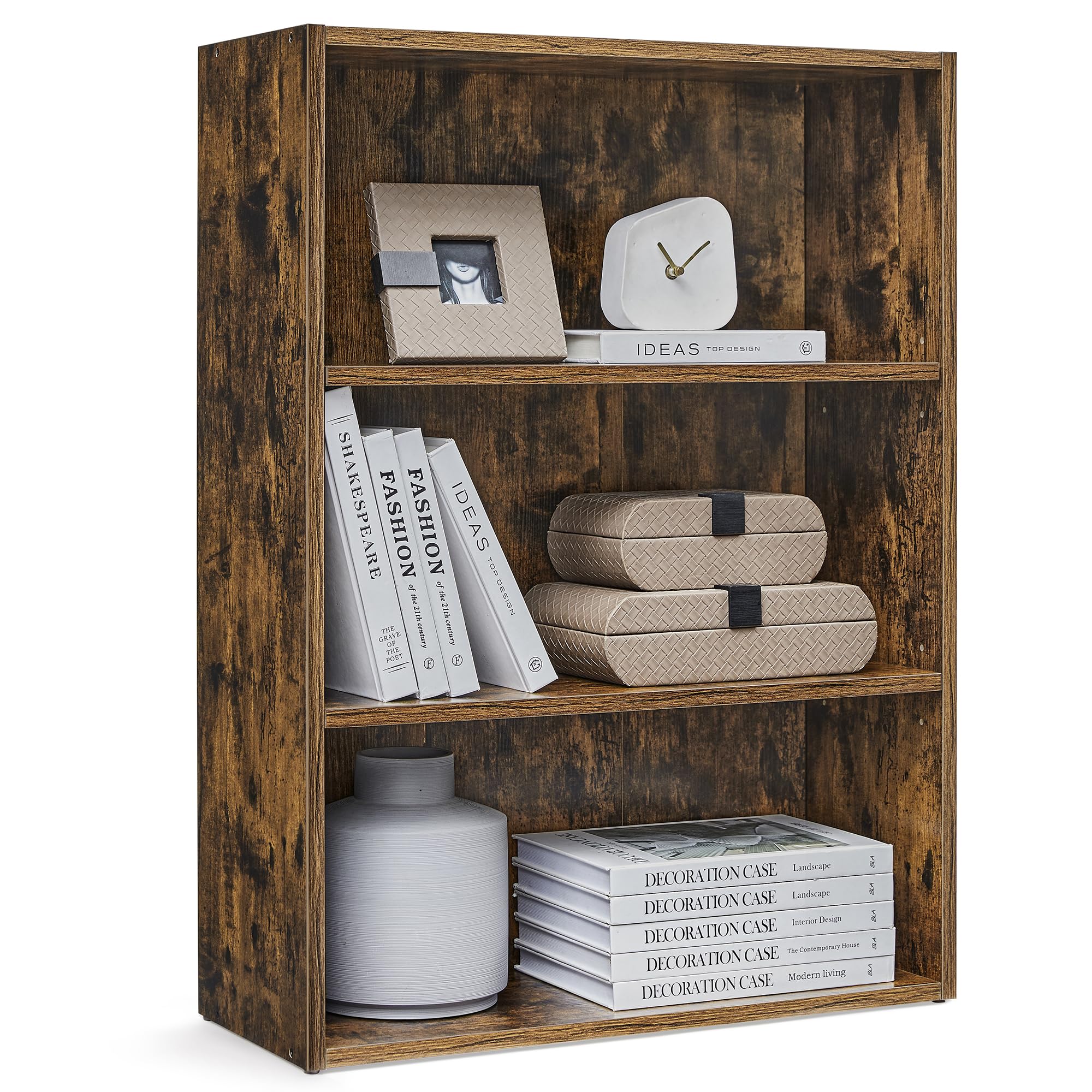 VASAGLE Bookshelf, 23.6 Inches Wide, 3-Tier Open Bookcase with Adjustable Storage Shelves, Floor Standing Unit, Rustic Brown ULB