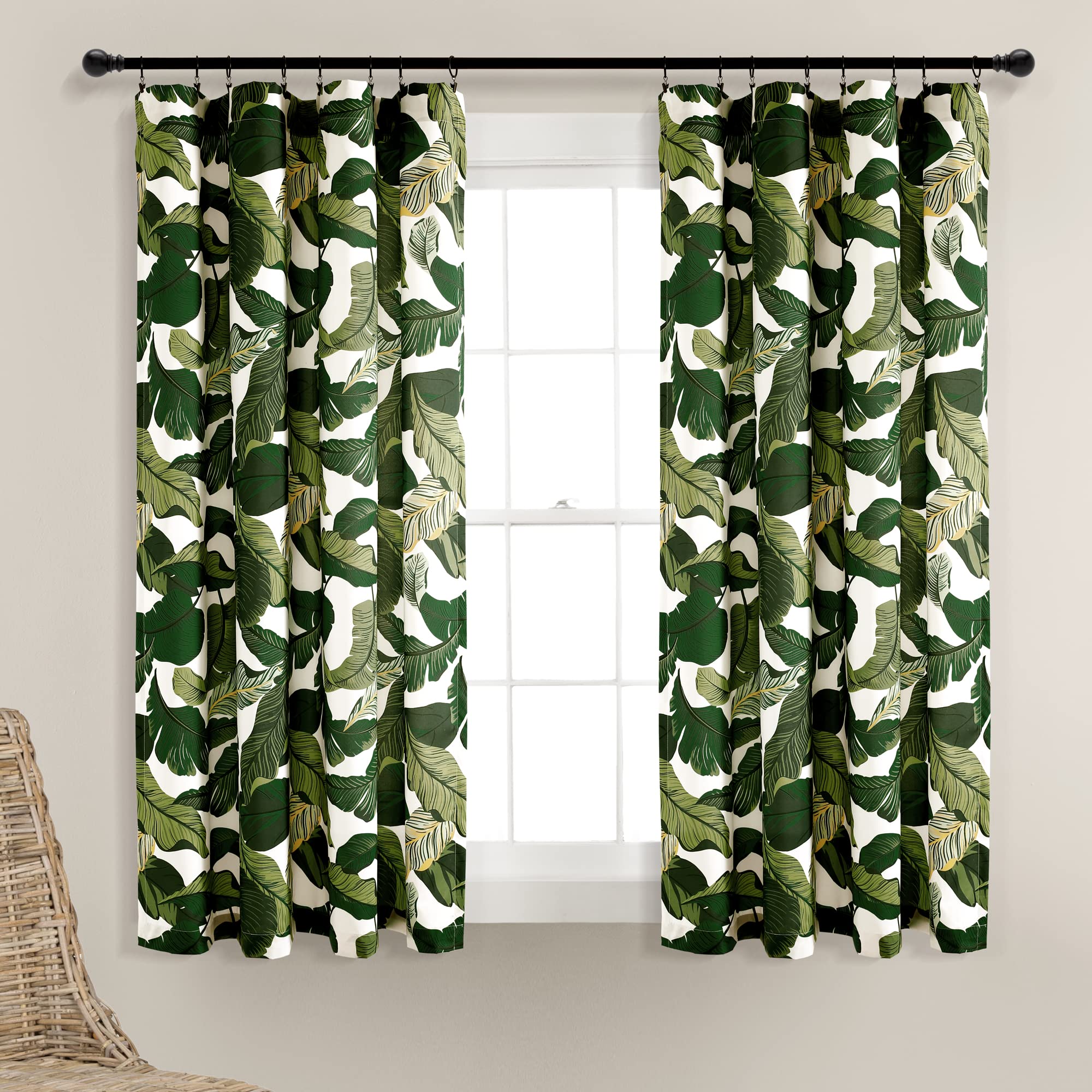 Lush Decor Tropical Paradise Window Curtain Panel Pair, 63 L x 52 W, Green