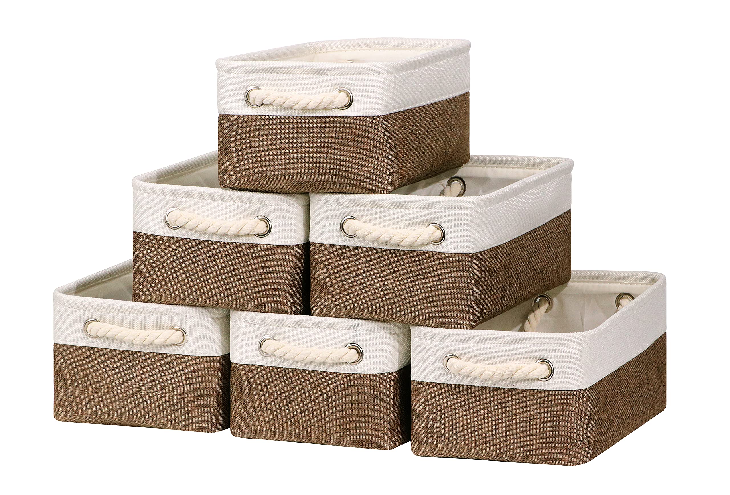 Bidtakay Collapsible Fabric Storage Baskets with Handles for Organizing [6 Pack] Canvas Small Storage Bins Shelf Baskets for Clo
