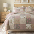 SLPR Secret Garden Patchwork Cotton Pieced Quilt Set - Queen with 2 Shams, Country Shabby Chic Bedding with Flower Pattern, Pink