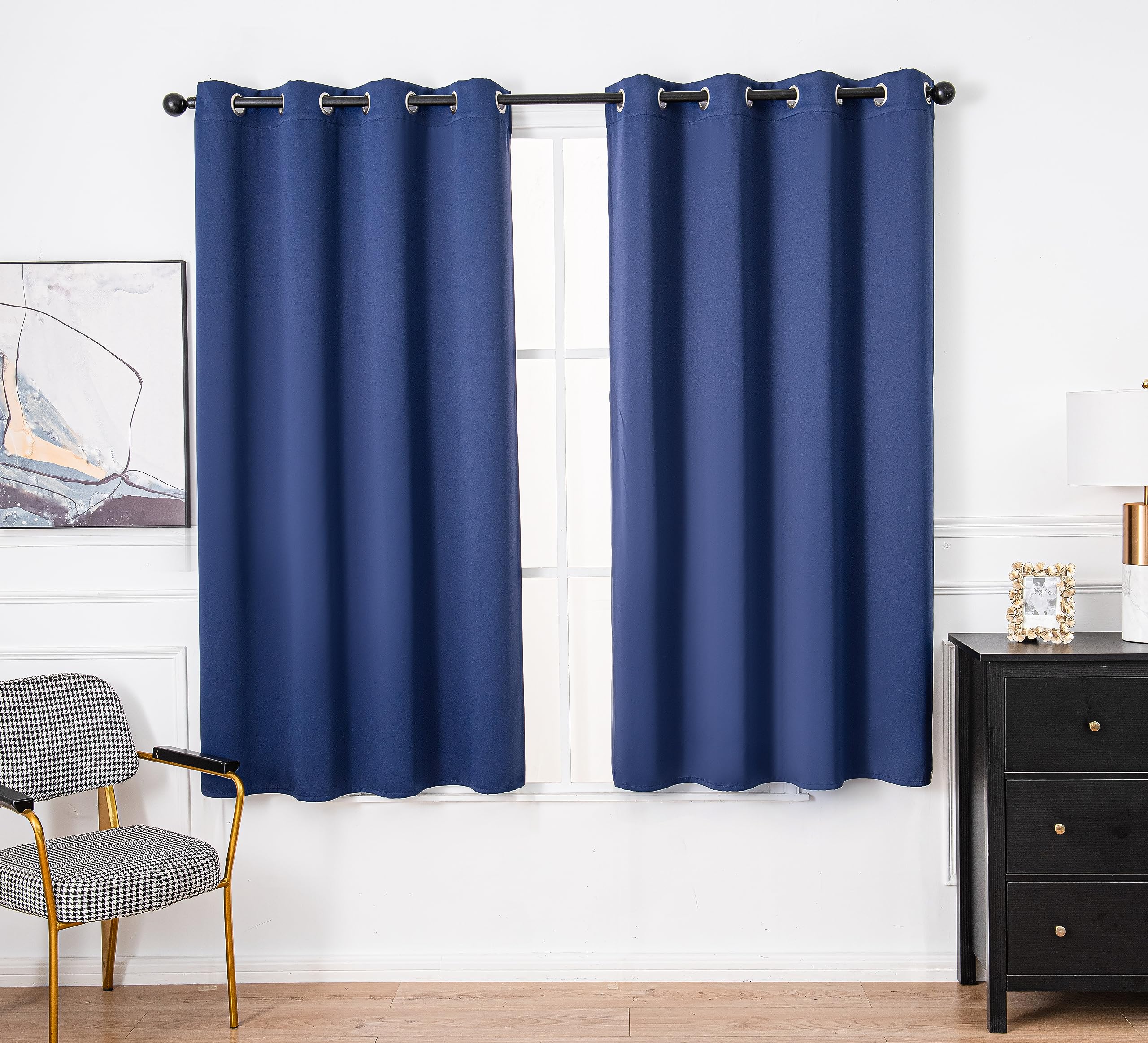 PI Blackout Curtains,Room Darkening Heat Insulated Ring Top Window Drape for Living Room/Bedroom/Sliding Door 1 Panel (Navy,W52X