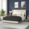Flash Furniture Hollis Upholstered Platform Bed - Beige Faux Linen Wingback Headboard - Queen - Mattress Foundation with Slatted