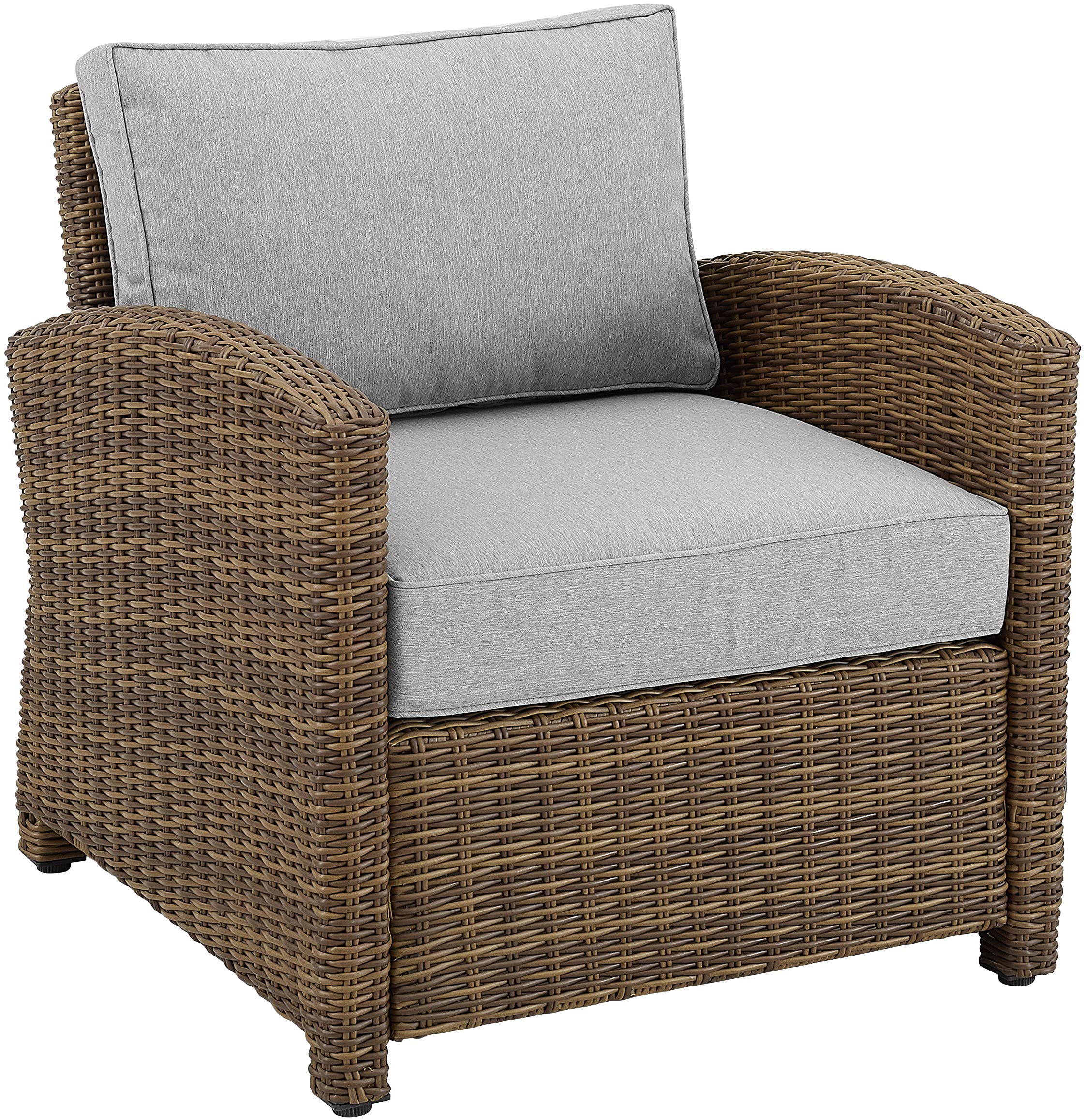 Crosley Furniture Bradenton Outdoor Chair, Wicker Patio Chairs for Porch, Deck, Balcony, Backyard, Brown with Gray Cushions