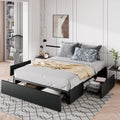 Allewie Queen Size Platform Bed Frame with 3 Storage Drawers, Faux Leather Upholstered, Wooden Slats Support, No Box Spring Need