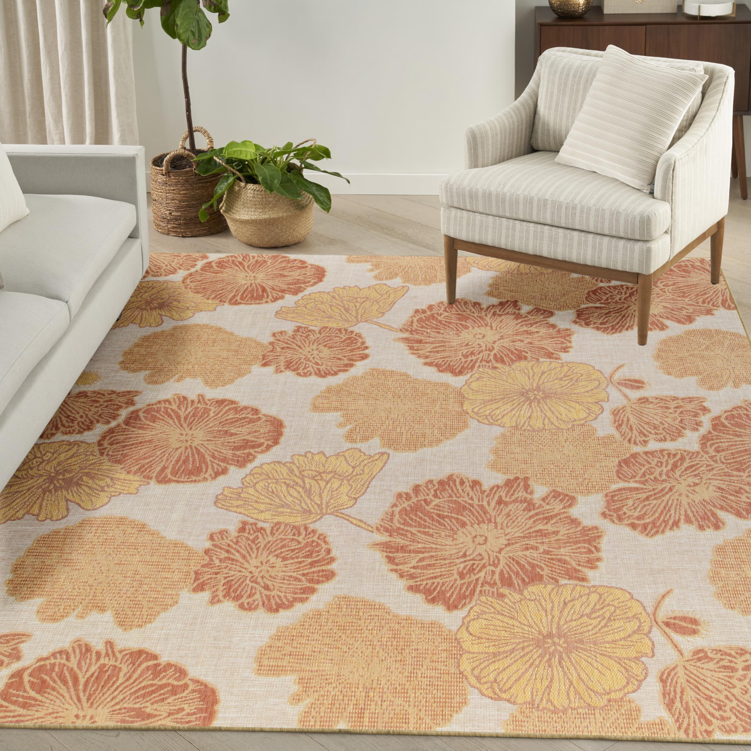Nourison Garden Oasis Indoor/Outdoor Coral 9 x 12 Area Rug, Easy Cleaning, Non-Shedding, Bed Room, Living Room, Dining Room, K