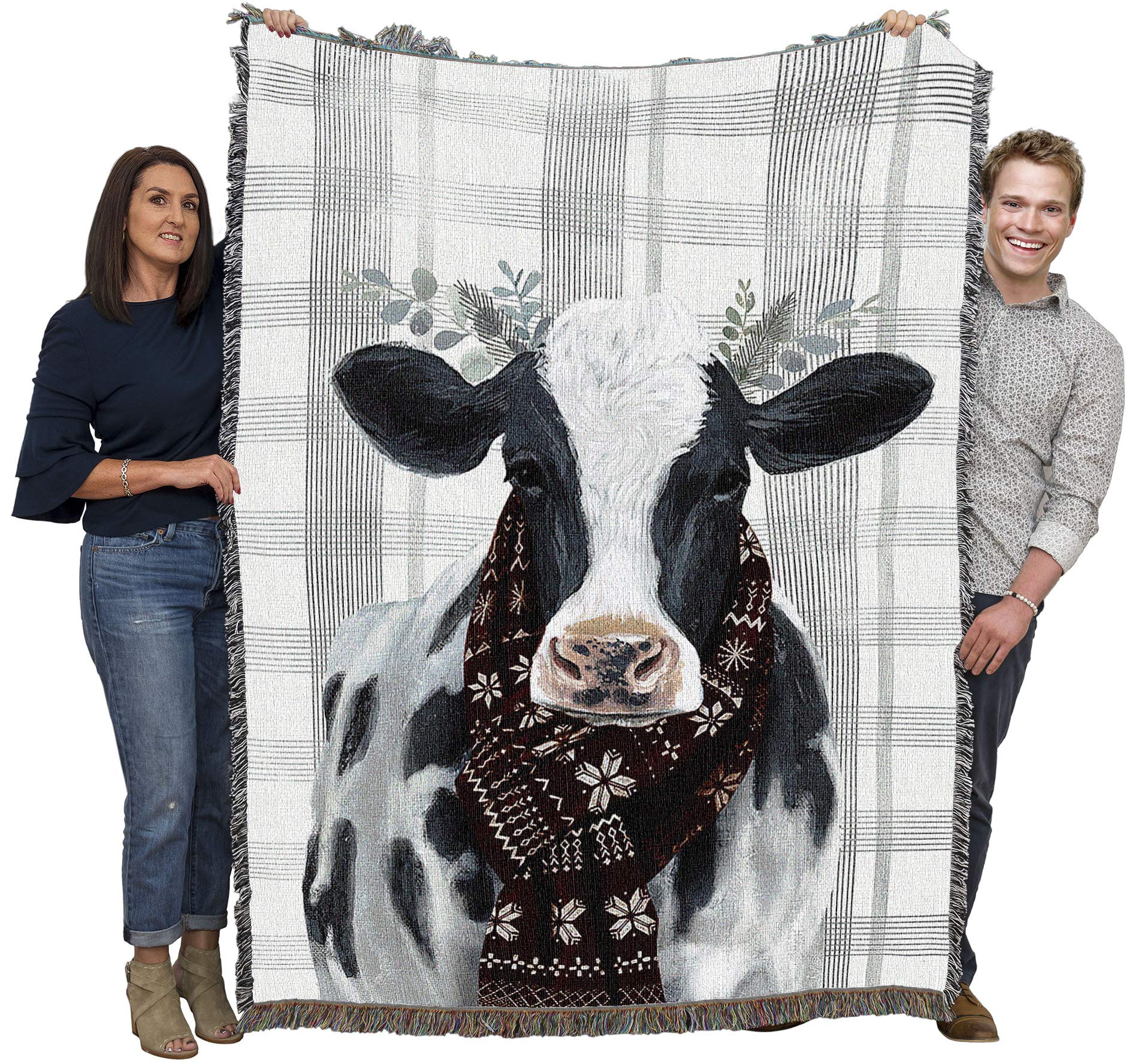Pure Country Weavers Yuletide Cow Blanket by Victoria Borges - Cute Funny Gift Tapestry Throw Woven from Cotton - Made in The US