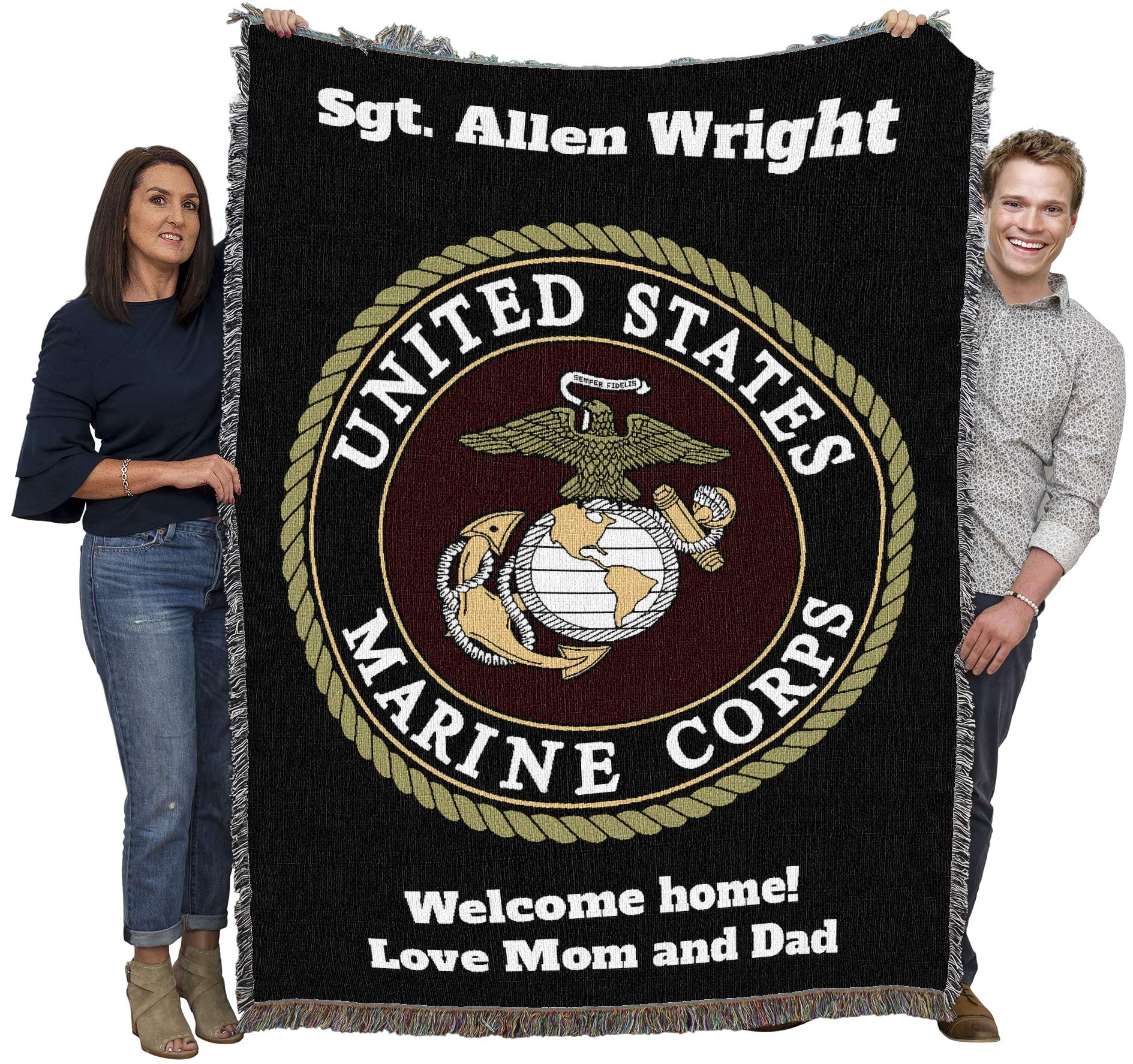 Pure Country Weavers US Marine Corps - Emblem Blanket - Personalized - Custom Gift Military Tapestry Throw Woven from Cotton - M