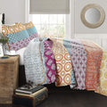 Lush Decor Bohemian Stripe Reversible Cotton Quilt Set, 3 Piece Set, Full/ Queen, Fuchsia & Orange -Striped Bedding Set - Purple