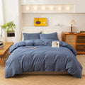 ECOCOTT Denim Blue Duvet Cover King Size, 100% Washed Cotton 1 Duvet Cover with Zipper and 2 Pillowcases, Ultra Soft and Easy Ca