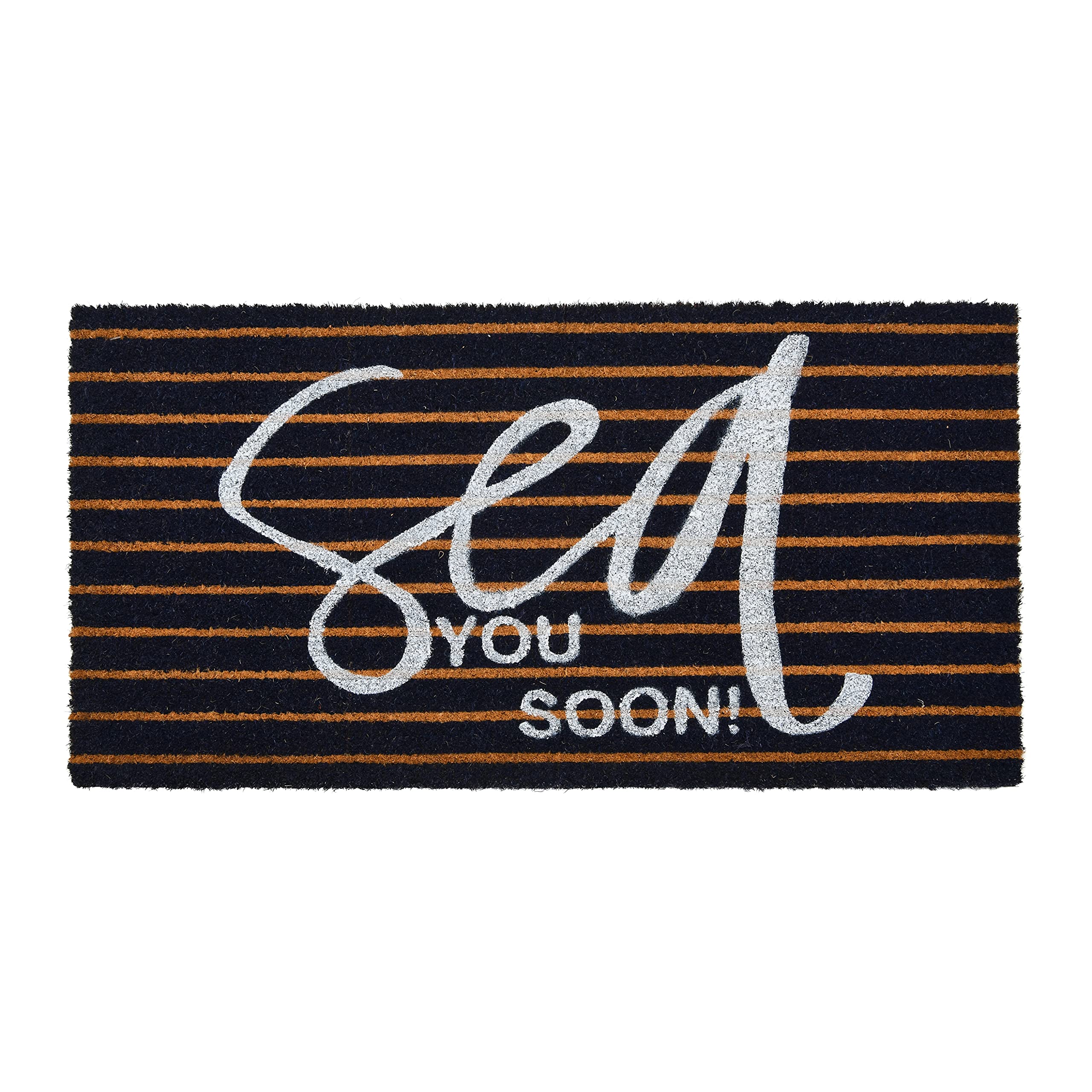 Creative Co-Op Coir Entry Doormat Sea You Soon with Non-Slip Liner Backing for Nautical or Coastal Home D  cor, Brown & White St