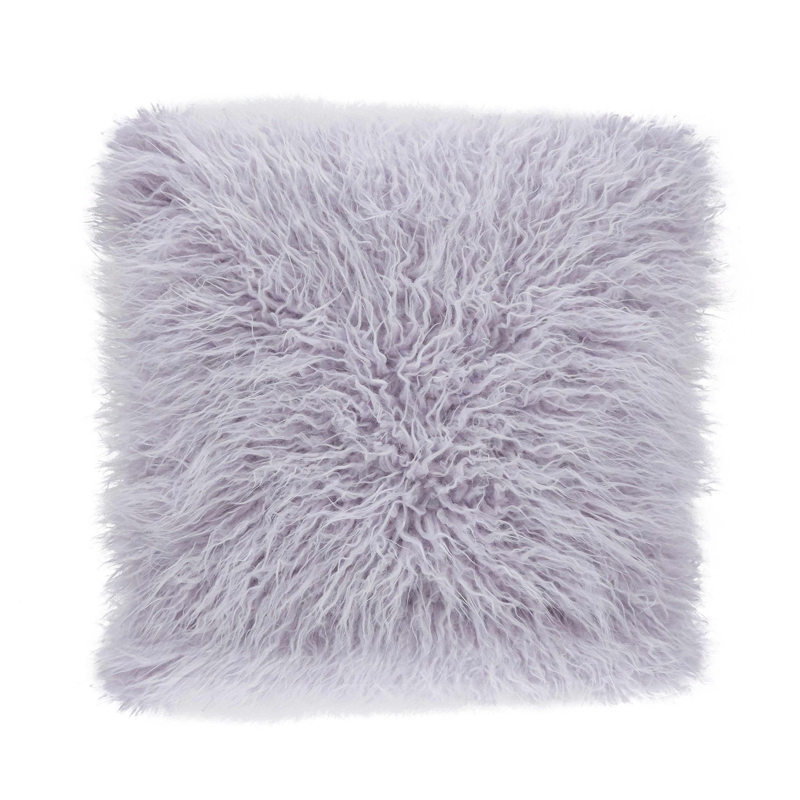 SARO LIFESTYLE Collection Mongolian Faux Fur Poly Filled Throw Pillow, 22, Lavender, 706.LV22S