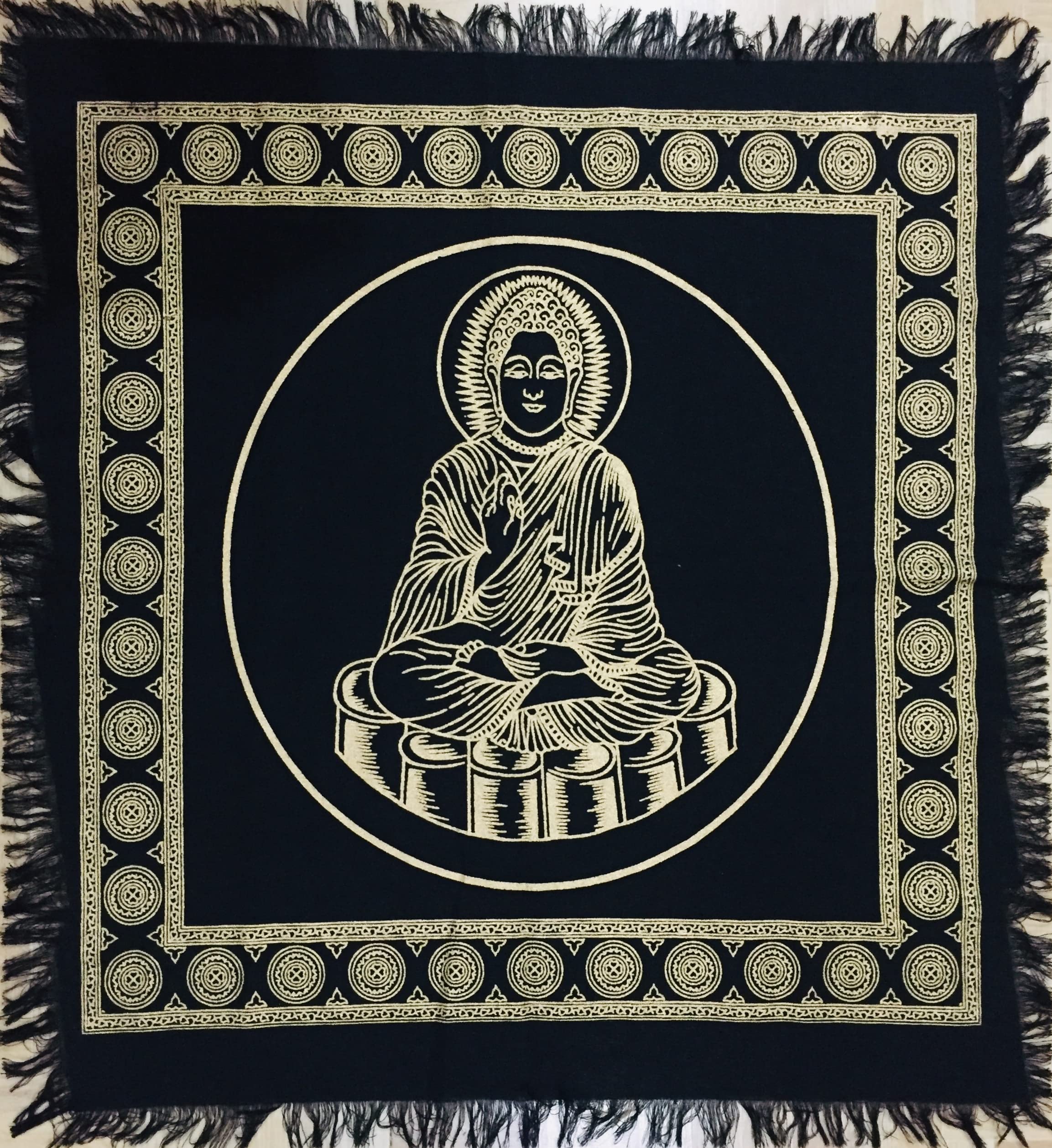 Indian Consigners Tarot Spread Altar Cloth Small 18 Square Wall Hanging Wiccan Witchcraft Wica Wall Hanging (Golden Buddha)
