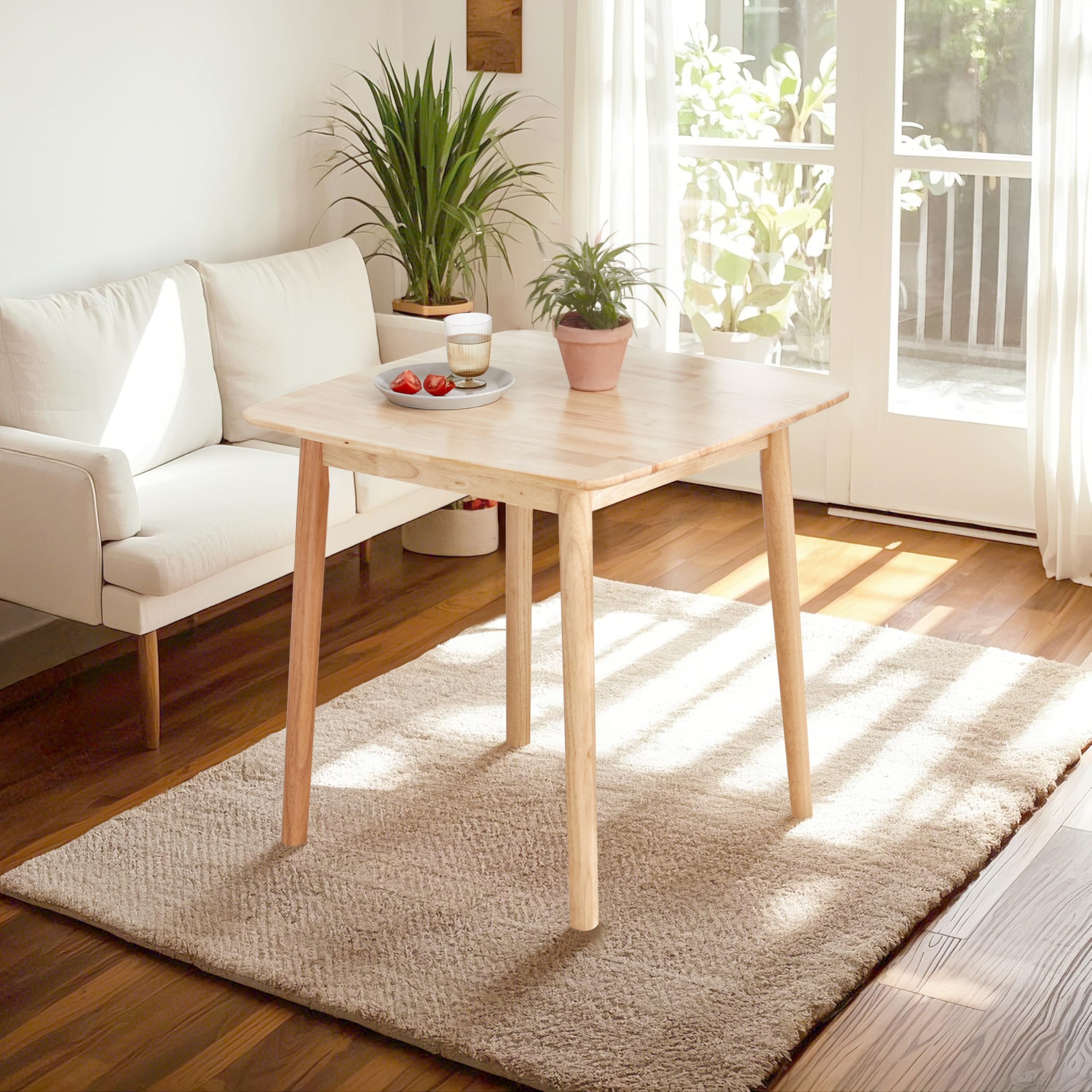 Livinia Aslan 29.5 Malaysian Oak Square Wooden Dining Table/Small Solid Wood Kitchen Desk (Natural Oak)
