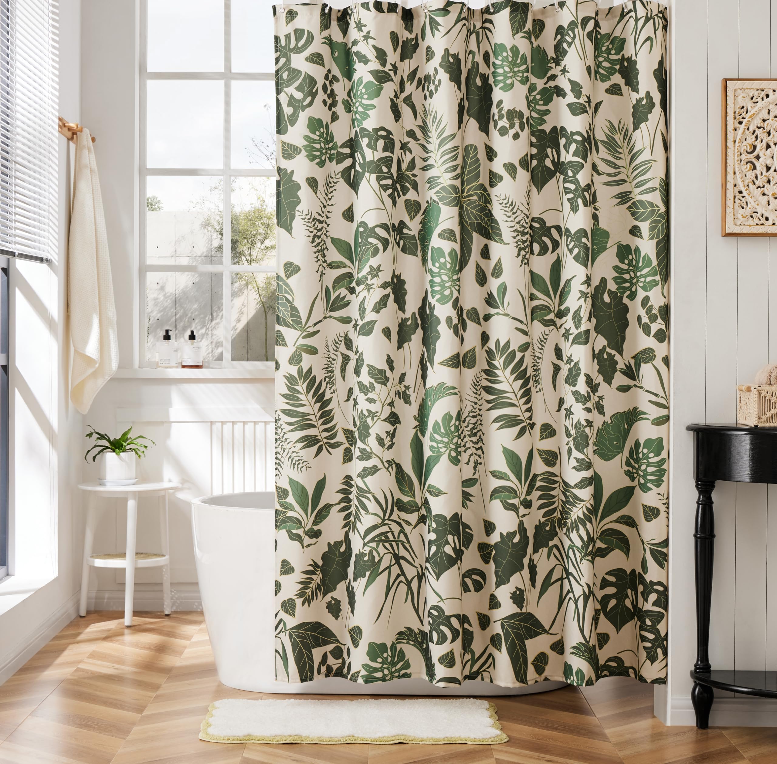 Ohocut Boho Shower Curtain Green Shower Curtain Cute Floral Shower Curtains for Bathroom Allover Jungle Tropical Leaves Plant Sh