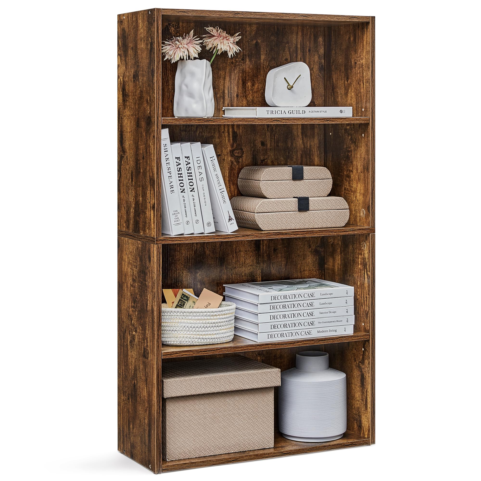 VASAGLE Bookshelf, 23.6 Inches Wide, 4-Tier Open Bookcase with Adjustable Storage Shelves, Floor Standing Unit, Rustic Brown ULB