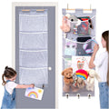 Over the Door Stuffed Animal Storage for Kids - Felt Organizer with Clips to Display Art and Mesh Pockets for Stuffies, Books an
