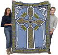Pure Country Weavers Celtic Knots Cross with Unicorn Blanket - Blue & Green - Gift Tapestry Throw Woven from Cotton - Made in Th