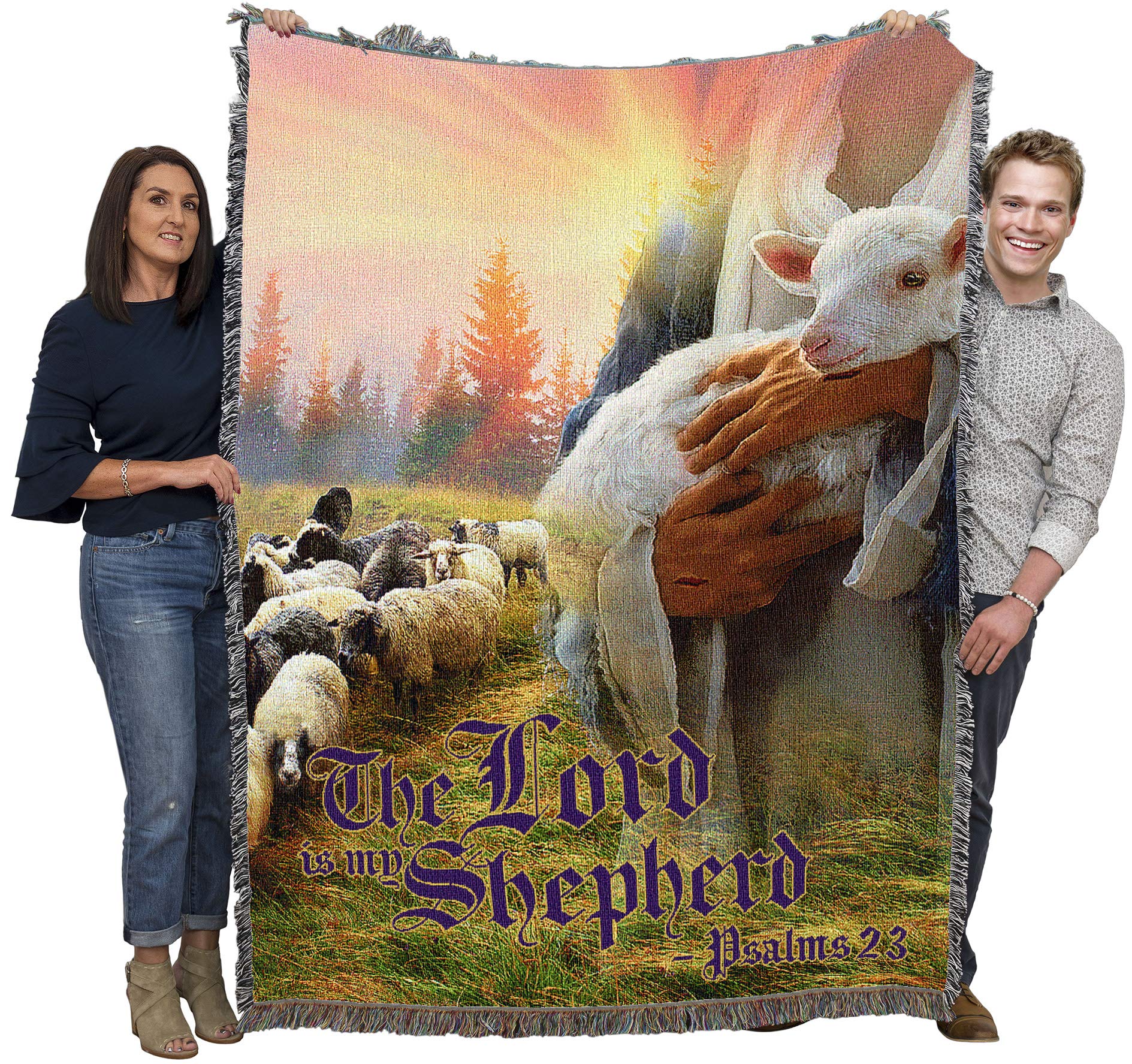 Pure Country Weavers The Lord Is My Shepherd 1 Blanket - Scriptures Psalm 23 - Jesus with Lamb Blanket - Sympathy Bereavement Gi