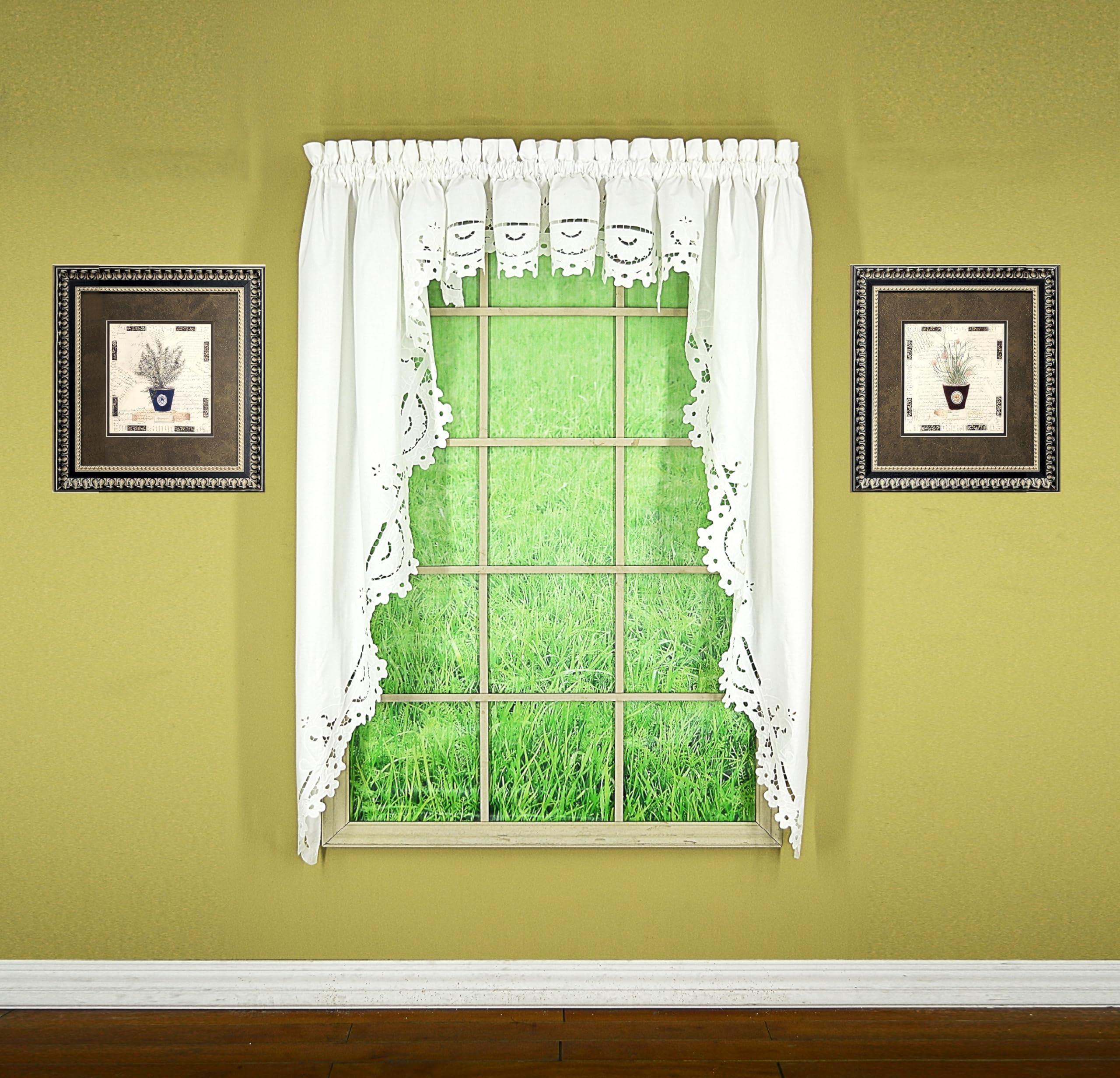 Todays Curtain Imperial Classic Drawn Cutwork Window Swagger, 63-Inch, White