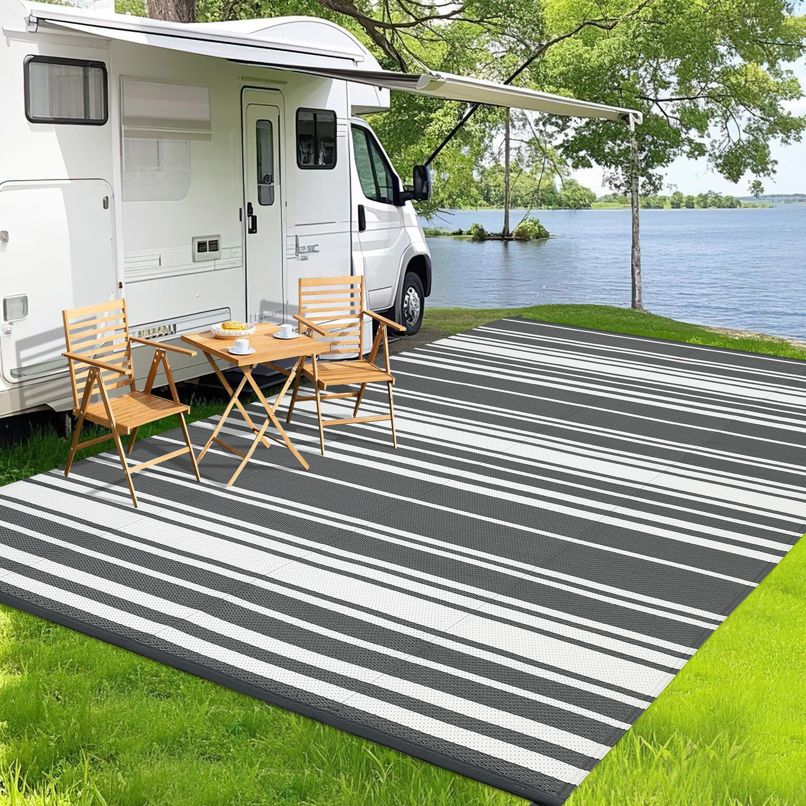 Garvee Outdoor Rug 9x12 Patio Waterproof, Large Outdoor Plastic Straw Rug, Reversible Out Door Carpet for Camping, Deck, Rv, 9 x