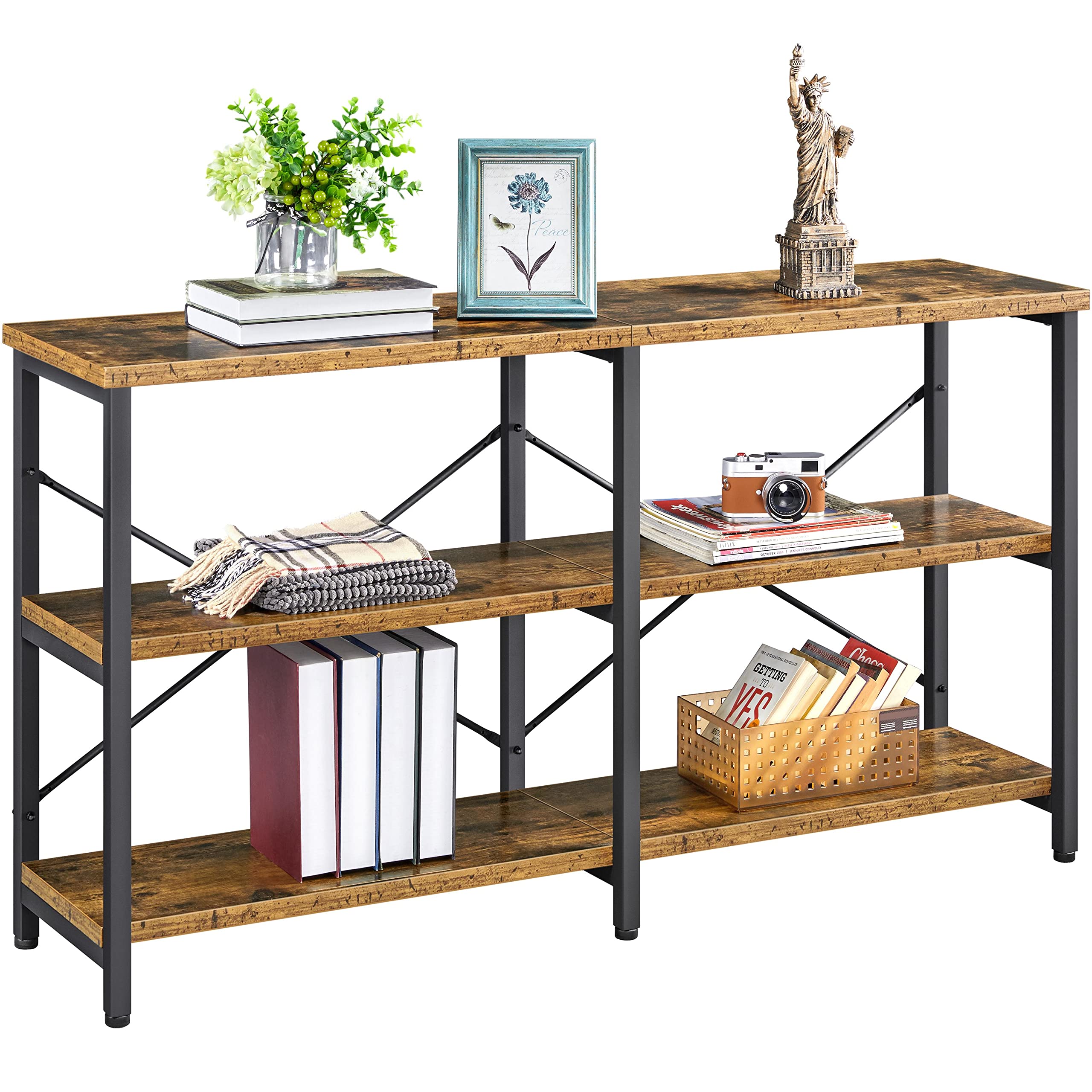 Yaheetech 55 Inch Console Table, Industrial Entryway Table with 3-Tier Storage Shelves, Sofa Tables Narrow Long for Living Room,
