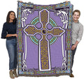 Pure Country Weavers Celtic Knots Cross with Unicorn Blanket - Purple & Teal - Gift Tapestry Throw Woven from Cotton - Made in T