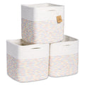 NaturalCozy Storage Cubes 11 Inch Cotton Rope Woven Baskets for Organizing, 3-Pack | Cube Storage Bin | Square Storage Baskets f