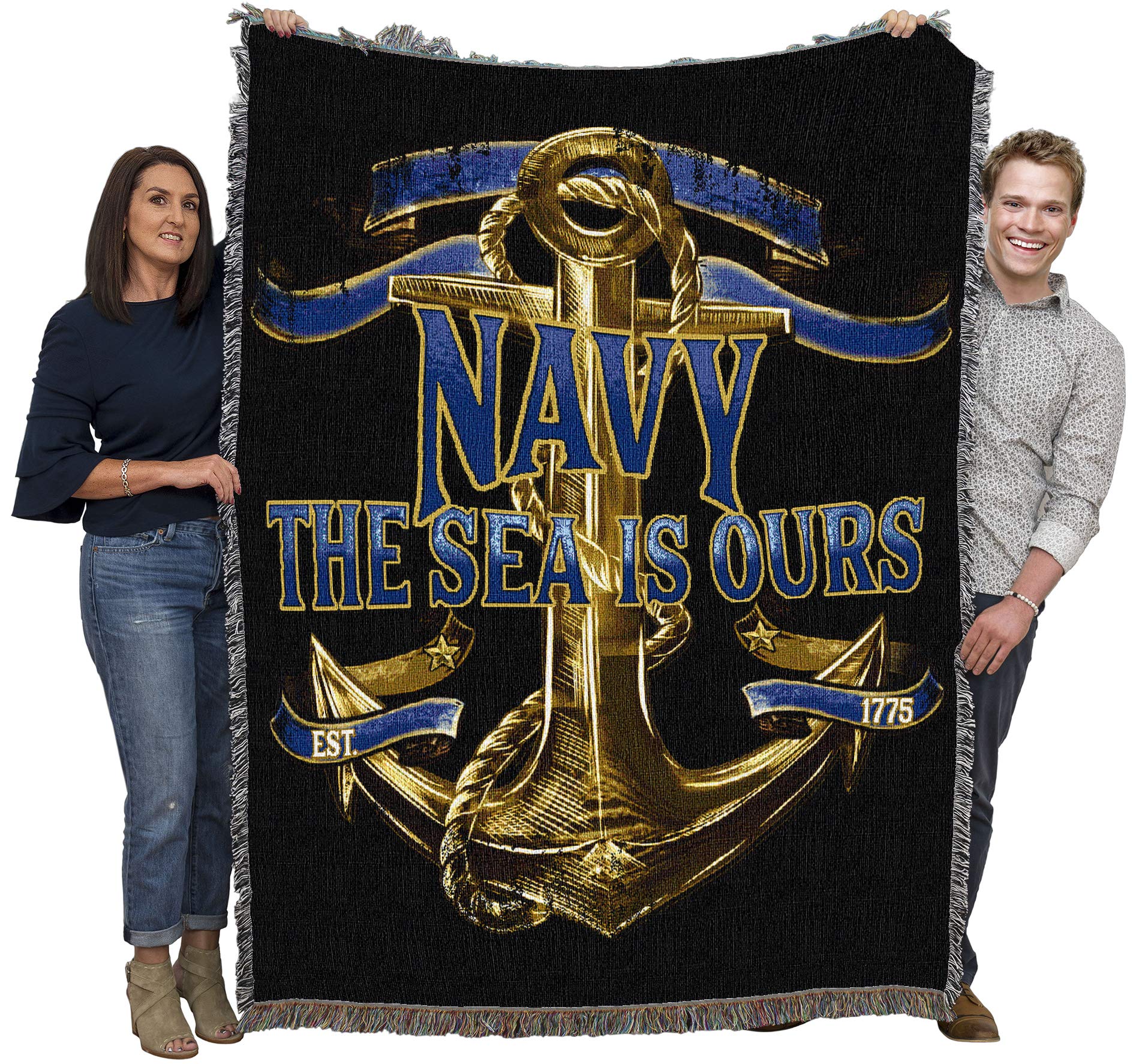 Pure Country Weavers PCW - US Navy - The Sea Is Ours 2 Blanket - Gift Military Tapestry Throw Woven from Cotton - Made in The US