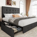 Allewie Upholstered Full Size Platform Bed Frame with 4 Storage Drawers and Headboard, Square Stitched Button Tufted, Mattress F