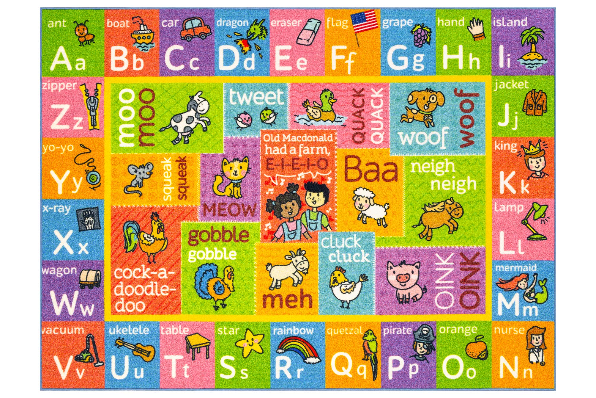KC Cubs ABC Alphabet Animal Sounds Educational Learning & Fun Game Play Area Non Slip Boy & Girl Kids Rug Carpet for Children Be