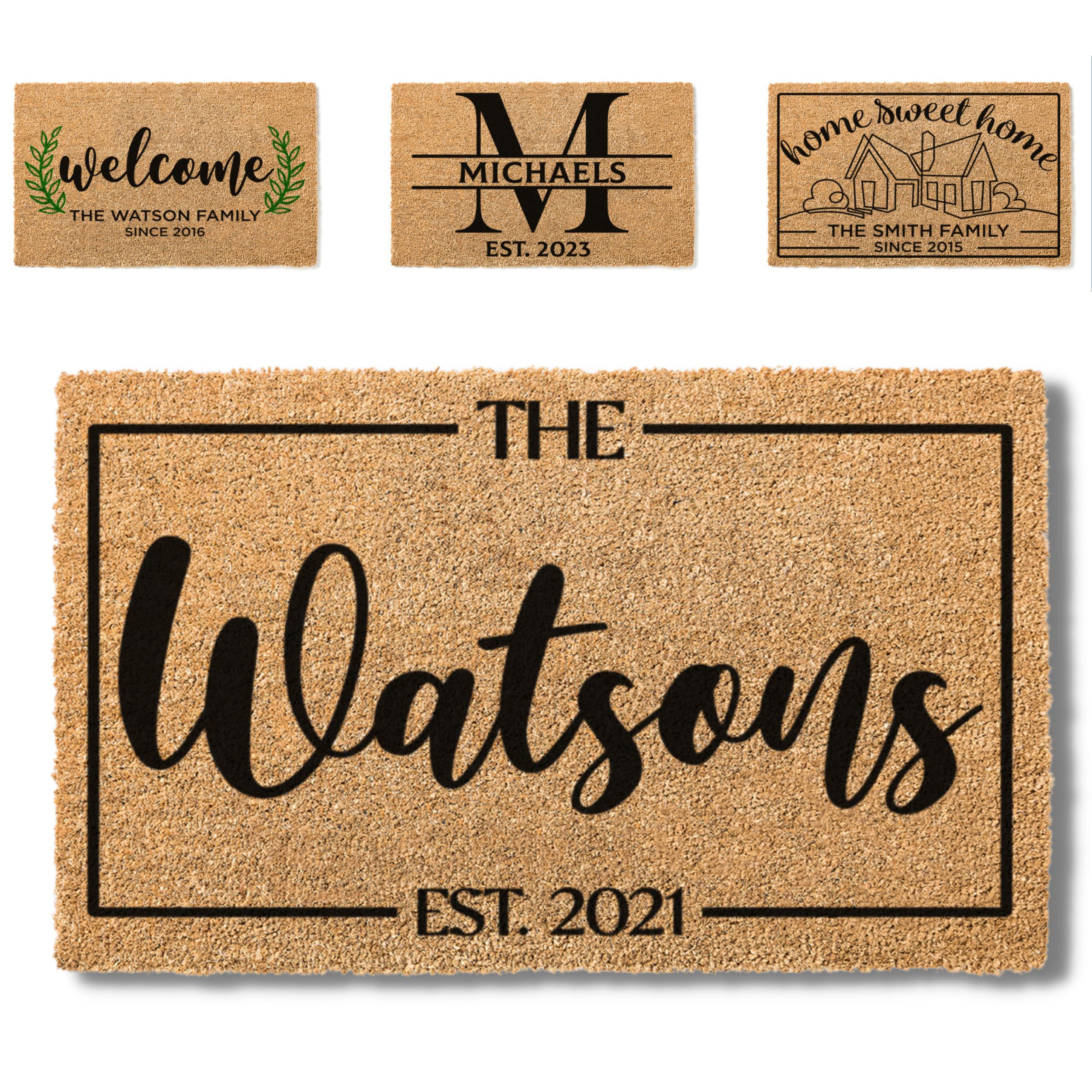 Housewarming Gifts for New Home, Personalized Door Mat, 3 Sizes - 6 Designs, Custom Doormat with Family Name, Customized Welcome