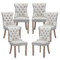 LKTART Upholstered Dining Chairs Set of 6 with Button Tufted, Linen Chair with Solid Wood Legs for Dining Room, Living Room, Bed