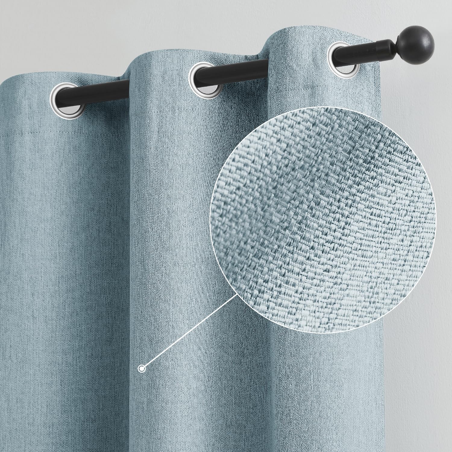 Aqua Blue Linen Blackout Curtains for Bedroom, 40x 45Length Energy Saving Burlap Texture Window Panel Curtains for Basement Clos