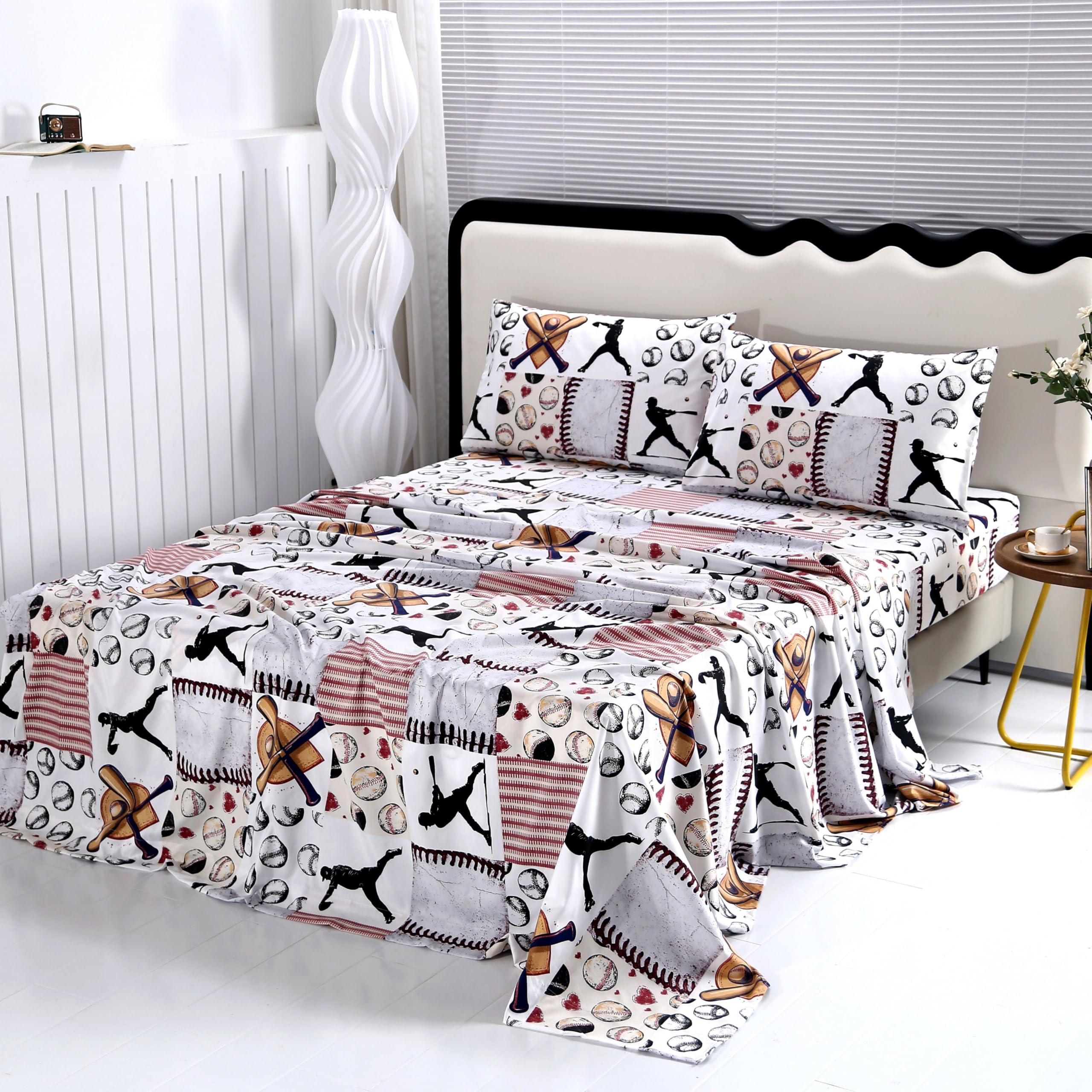 SDIII 4 Piece Baseball Sheets Full Size Set, Soft Microfiber Sports Full Size Sheets Kids, Sport Themed Bedding Sheet for Boys G