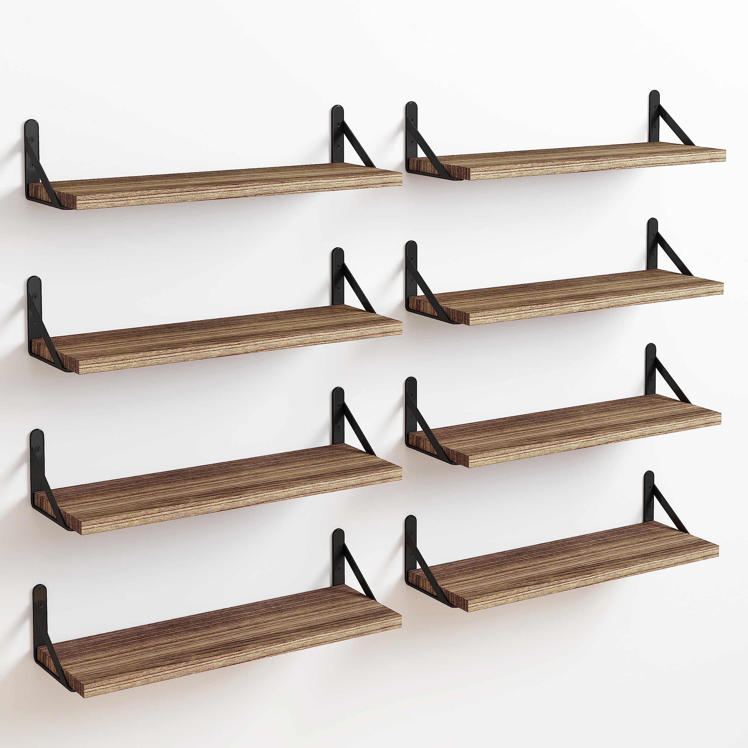 Fixwal Floating Shelves Wall Shelves Width 4.7in Rustic Wood Set of 8, Wall Storage Shelves for Bedroom, Living Room, Kitchen, B