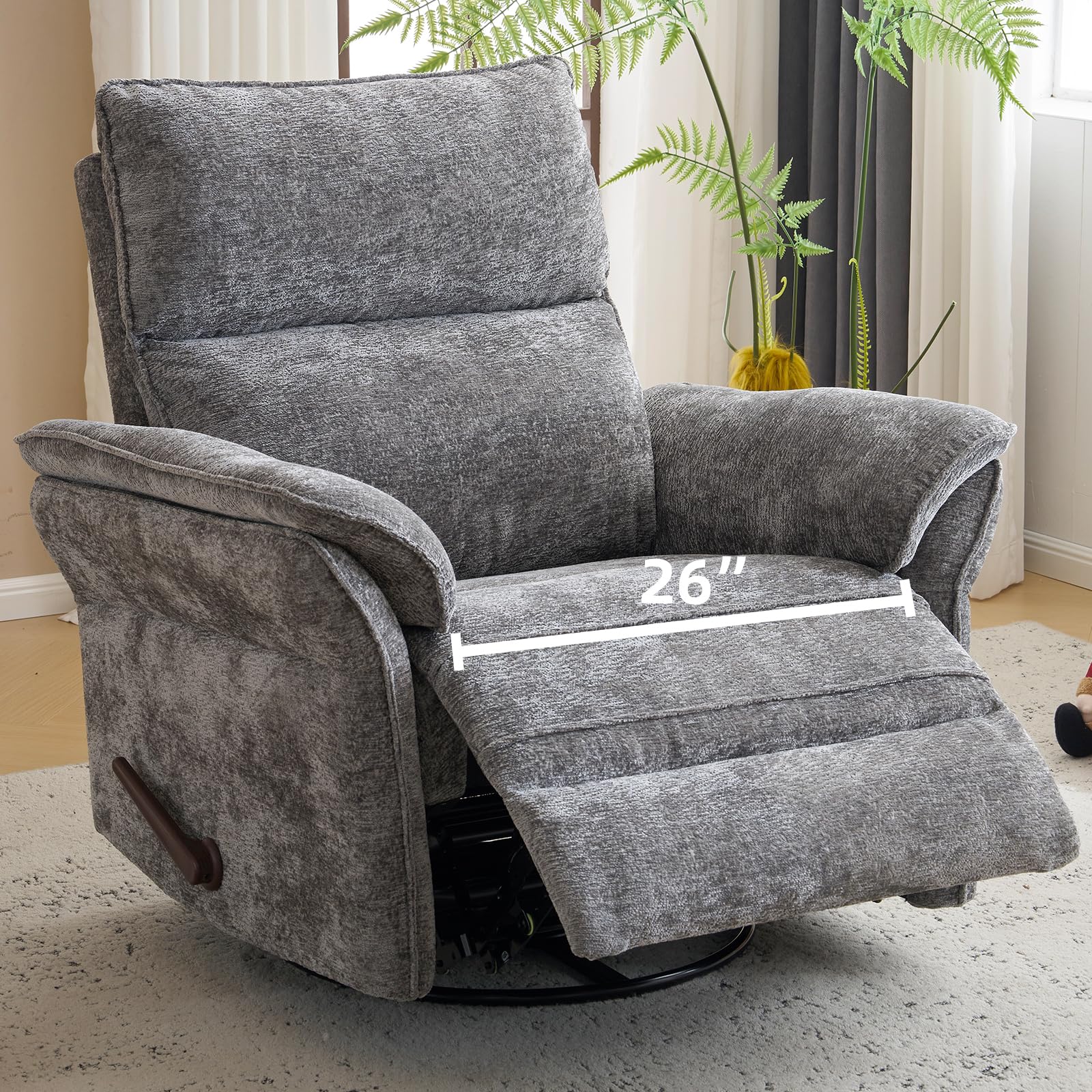 Rhevoy Oversized Glider Rocker Recliner, 26  Extra Wide 360 Swivel Nursery Recliner with Adjustable Headrest, Chenille Rocking N