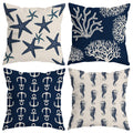 HUYAW Navy Blue Nautical Ocean Starfish Coral Seahorse Anchor Throw Pillow Covers, Ocean Nautical Gifts, Sea Animal Pillow Cases