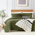 ROARINGWILD Green King Size Quilt Bedding Sets with Pillow Shams, Olive Lightweight Soft Bedspread Coverlet, Sage Quilted Blanke