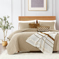 Beige King Size Quilt Bedding Sets with Pillow Shams, Lightweight Soft Bedspread Coverlet, Quilted Blanket Thin Comforter Bed Co