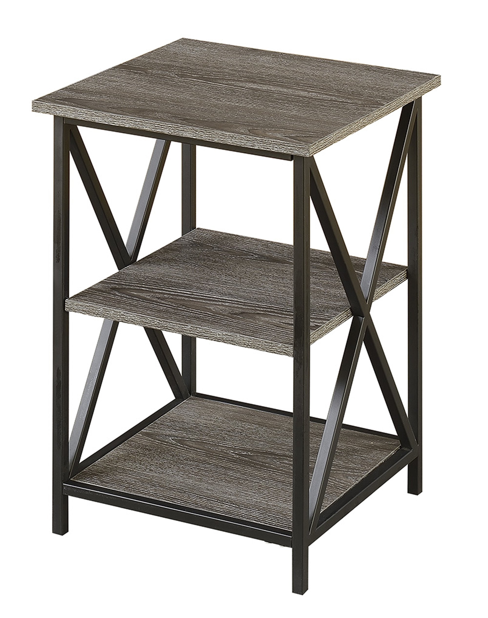 Convenience Concepts Tucson End Table with Shelves, Weathered Gray/Black